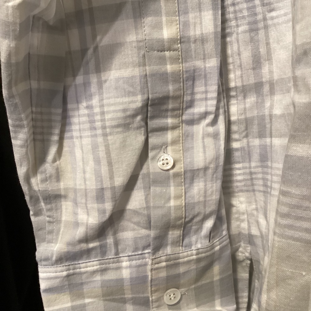 Theory Plaid Cotton & Linen Button-Up Shirt, size L - Picture 5 of 11
